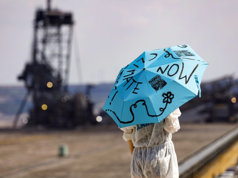 Climate activists protest against a cole mine near Cologne.