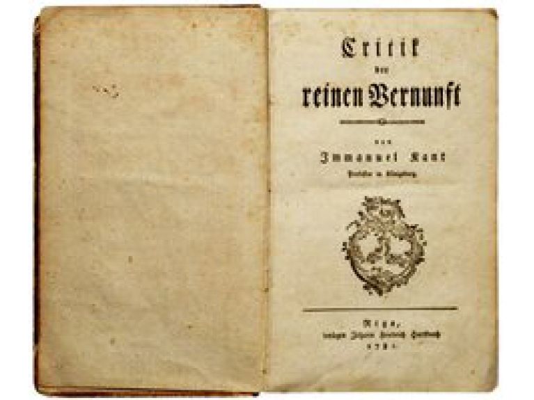 Page de couverture de la première édition de l’œuvre « Kritik der reinen Vernunft » (titre en français : « Critique de la raison pure »)