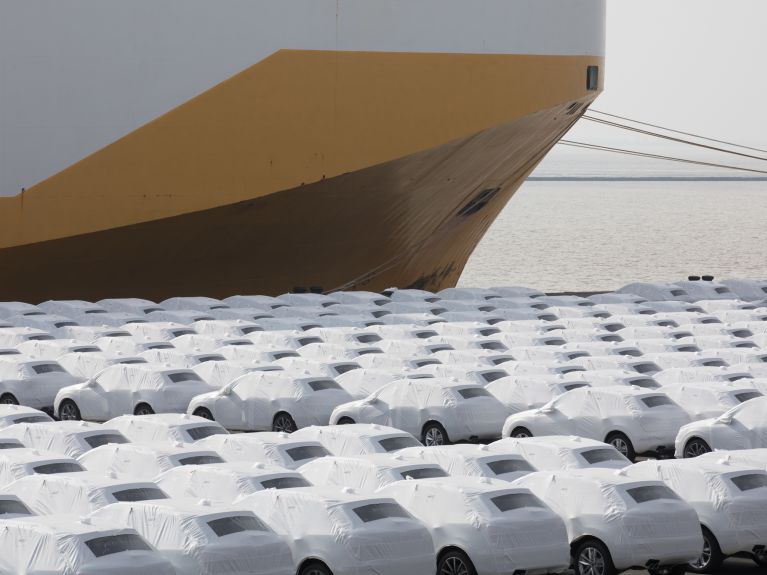 Ready for export: cars wait for shipping in Emden.