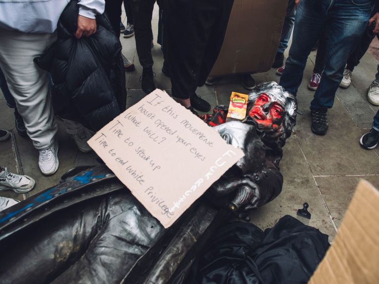 In 2020, protesters in Bristol pulled down the statue of slave trader Colston.