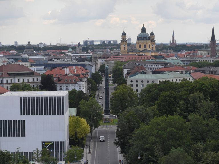 A view of Karolinenplatz in Munich, with the Nazi documentation centre visible on the left