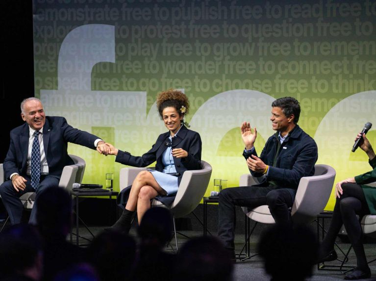 Garry Kasparov, Masih Alinejad und Leopoldo López bei der World Liberty Conference in Berlin