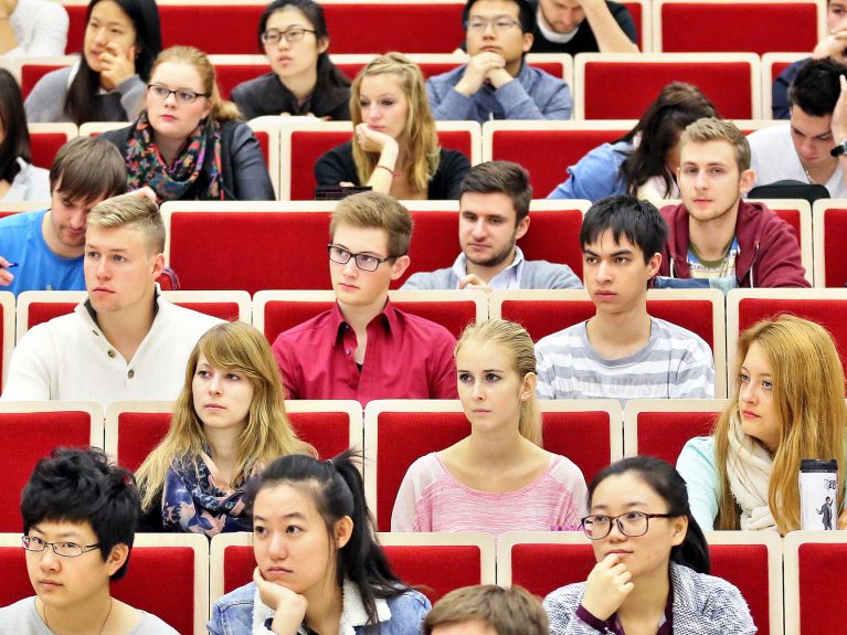 Students from around the globe in the lecture hall.