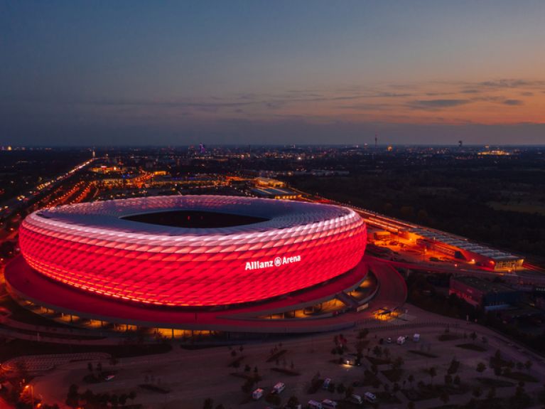 The Bayern Munich stadium in Munich can be illuminated in many colours