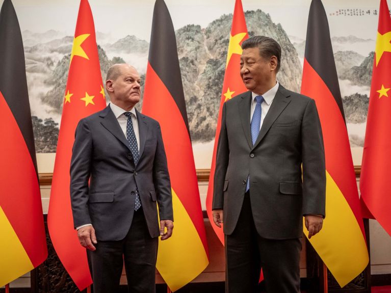 O chanceler federal, Olaf Scholz, e o presidente, Xi Jinping     