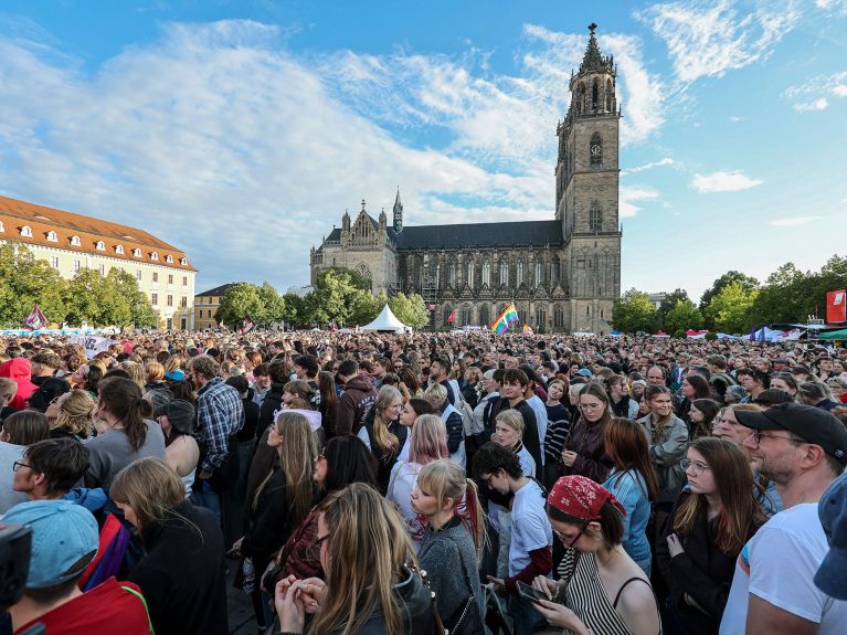 A crowd of people at a demonstration