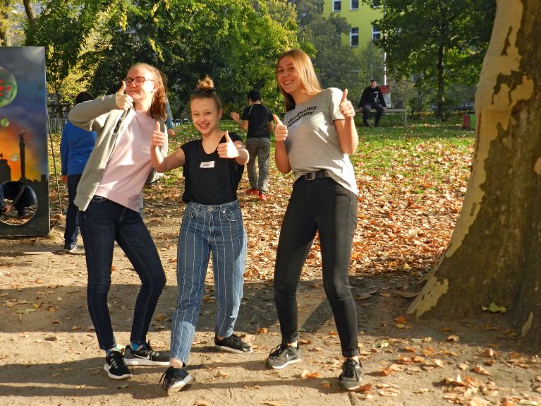 Wiktoria, Ludwika und Urszula beim Journalismus-Workshop in Berlin.