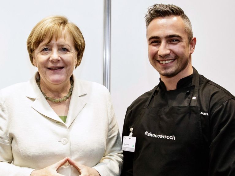 Angela Merkel i Simon Kolar podczas kolacji dla Pani Kanclerz w Ludwigshafen 