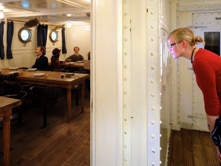 View of the dining room on an emigrant ship.