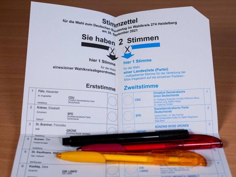 So sieht ein Wahlschein aus, links die Erststimme für die Direktwahl, rechts die Zweitstimme.