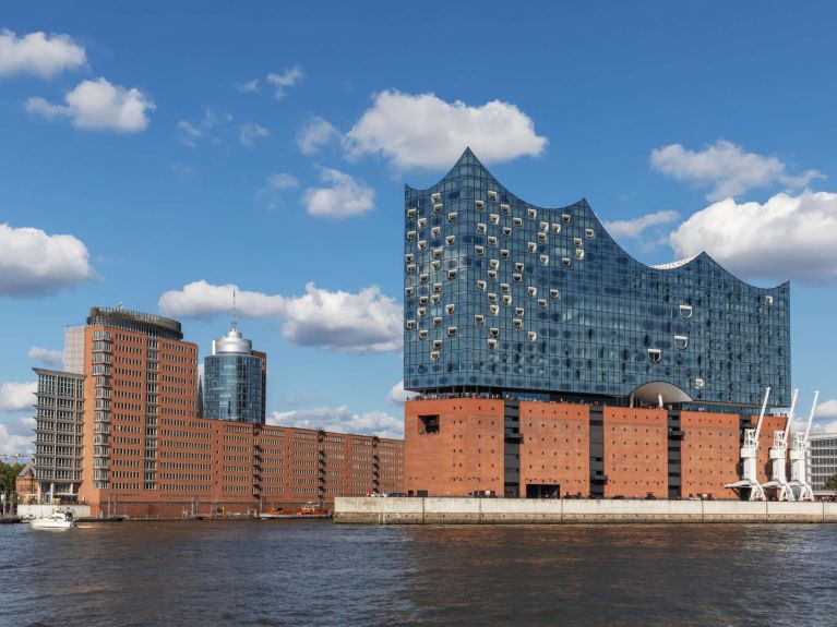 The Hanseatic Trade Center and Elbphilharmonie concert hall in Hamburg’s HafenCity 