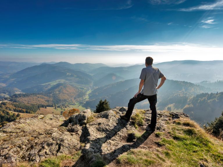 Hikers at the Belchen in the Black Forest. 