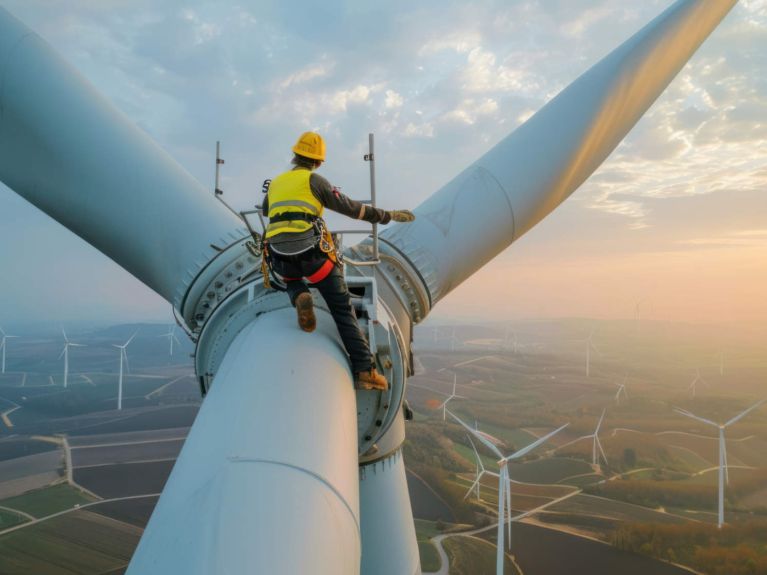 Los técnicos en energía eólica no deben tener vértigo. Los técnicos en energía eólica no deben tener vértigo.