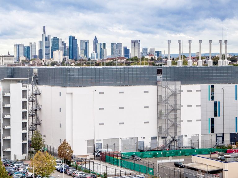 Data centre against the Frankfurt skyline