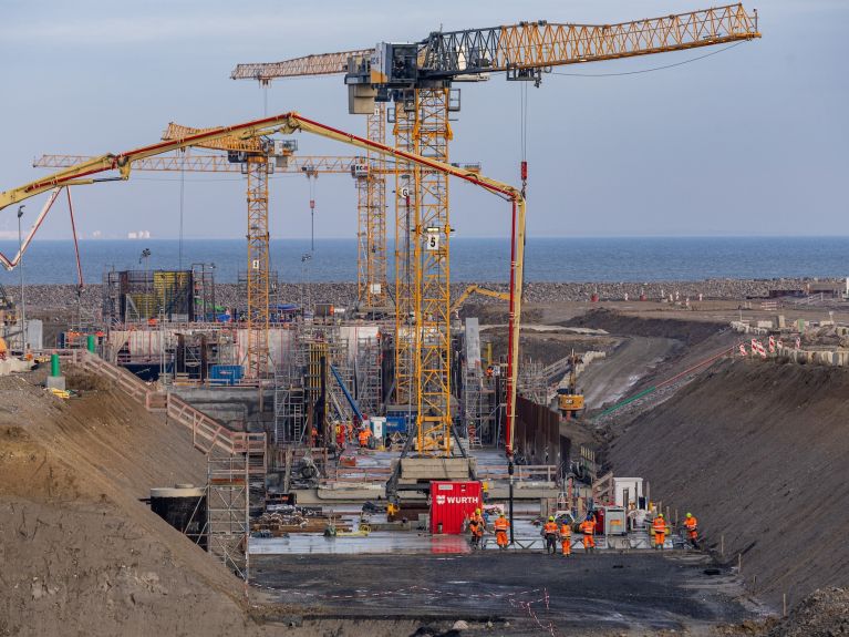 Obras en el lado alemán del túnel de Fehmarnbelt, en Puttgarden