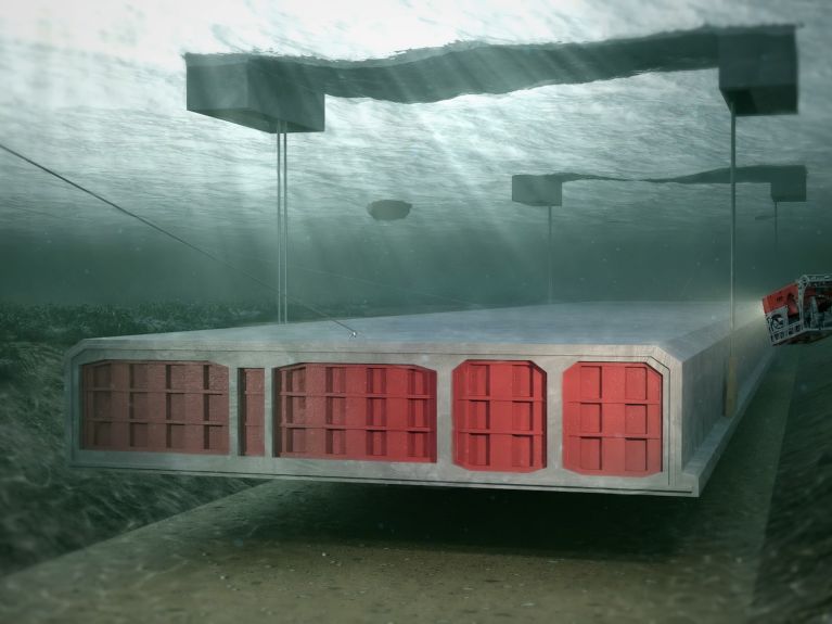 Visualización del descenso de un elemento del túnel en el Fehmarnbelt