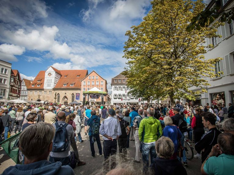 Election campaign in Germany: speakers on the market square.