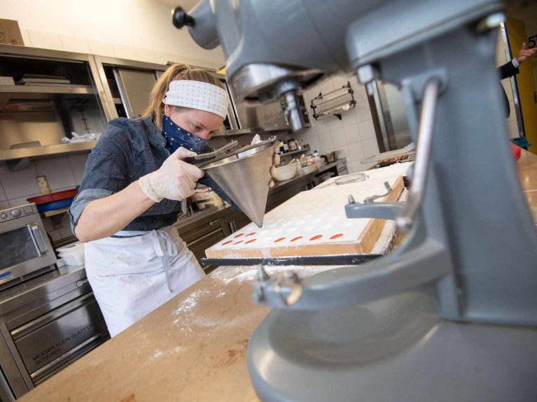 Pastry cook during training at a vocational school