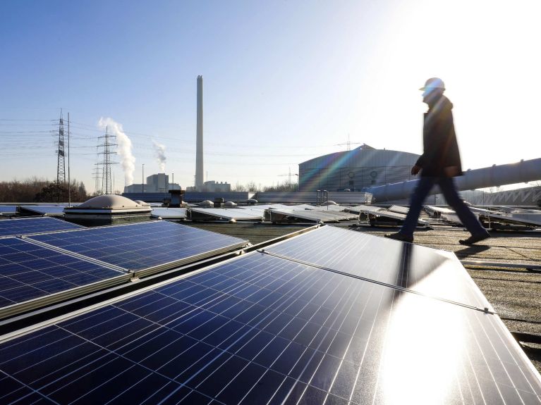 Solar panels on an industrial building in the Ruhr region 