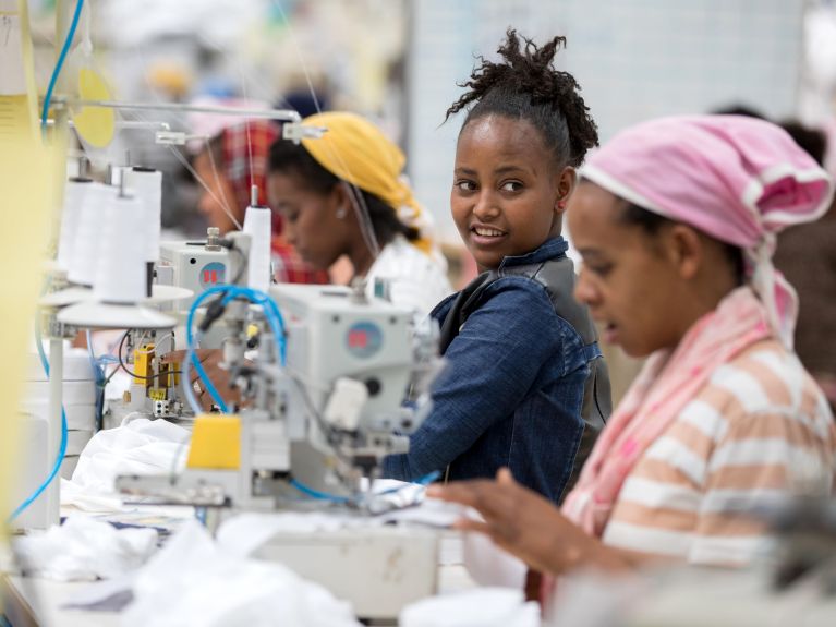 Female workers in a modern textile factory in Addis Ababa