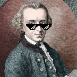 Eine Illustration deutschen Philosoph Immanuel Kant von 1870, in dessen Gesicht eine Pixel-Art Sonnenbrille retuschiert wurde.