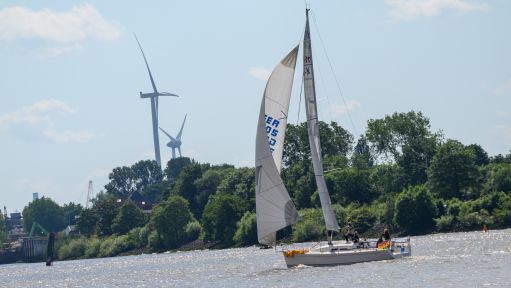 Segelschiff fährt im Wind auf der Elbe