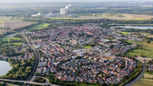 Eine Stadt aus der Vogelperspektive.