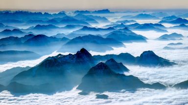 Blick über die bayerischen Alpen. 