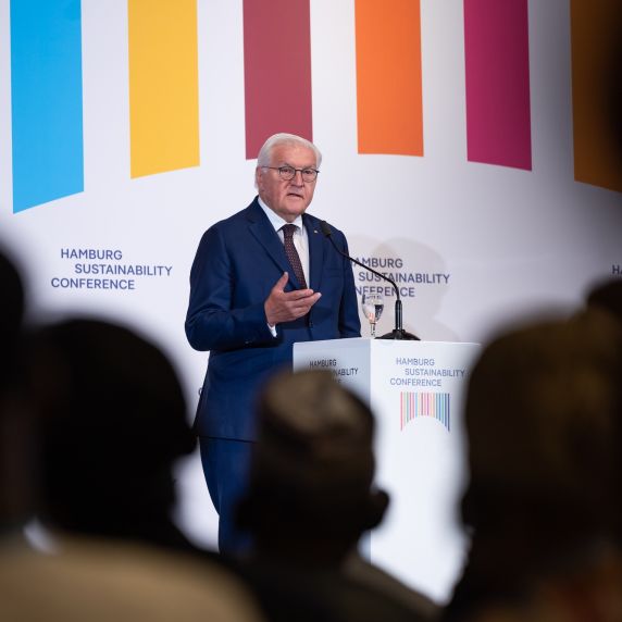 Bundespräsident Frank-Walter Steinmeier auf der Hamburger Nachhaltigkeitskonferenz.