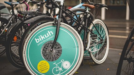 bikuh: Werbung zwischen den Speichen bringt Kilometergeld.