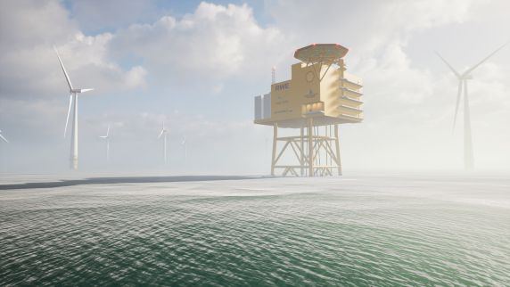 Modell einer kombinierten Windkraft-Wasserstoff-Anlage.
