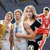 Collage aus Fotos von Franz und Moritz Wagner, Pamela Reif und Jamal Musiala 